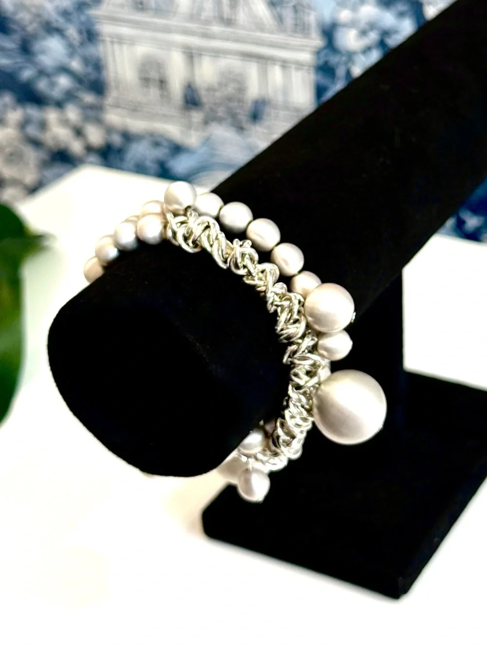 CHICO’S Silver Bauble Charm Multi Strand Stretch Bracelet NWT